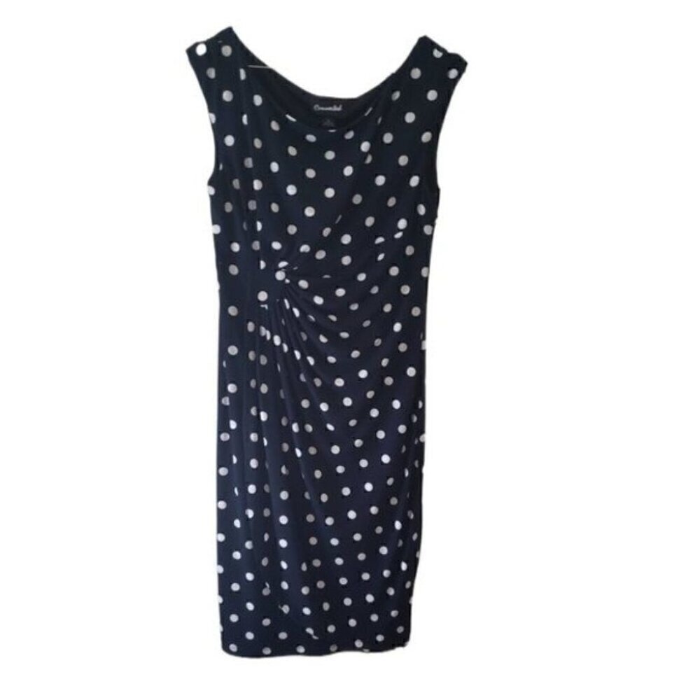 connected apparel Navy Blue and White Polka Dot Midi Dress